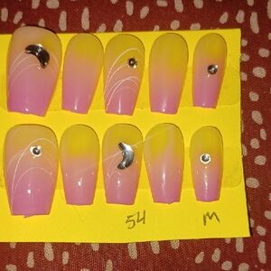 Hand Crafted Pink and Yellow Nail Set